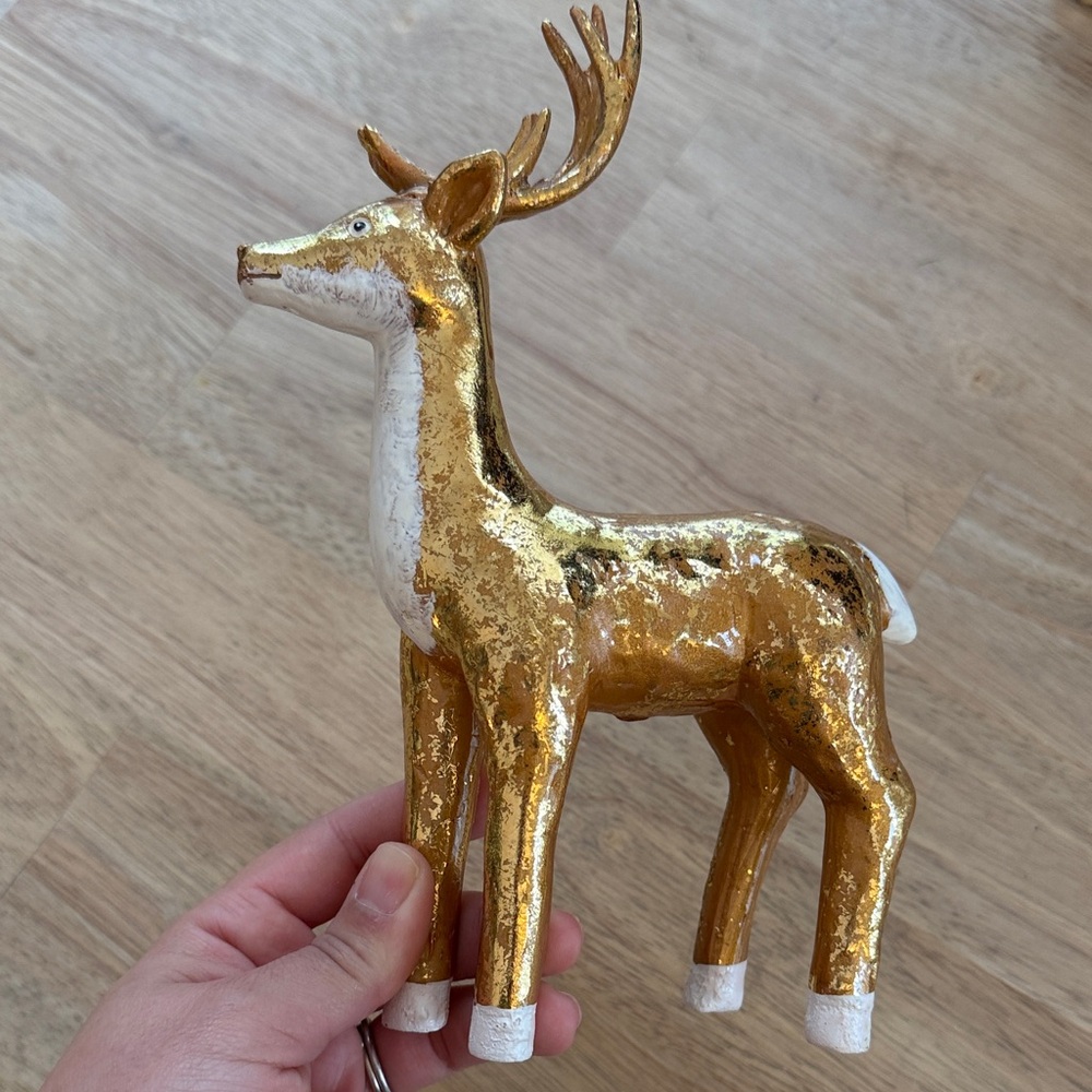 Wondershop gold and white painted ceramic reindeer Christmas figurine decorative
